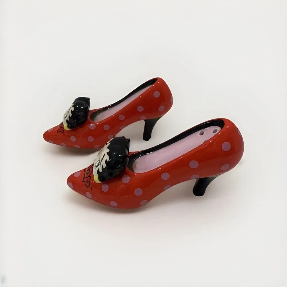 👠 Betty Boop High Heel Shoe Salt & Pepper Shakers 💋 Red Polka Dot Ceramic 5”